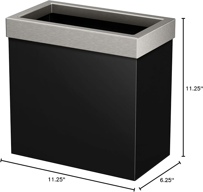 Gatco Small Bathroom Trash Can with Lid, Rectangle 3 Gallon Stainless Steel Wastebasket, Under Sink, Matte Black and Satin Nickel, for Bathroom, Bedroom, Office (1918SN)