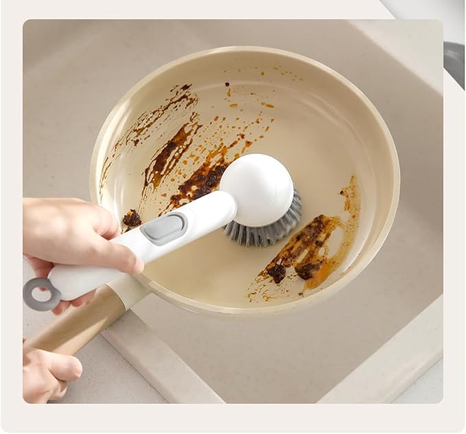 Dish Brush with Soap Dispensing Rotating Handle,Kitchen Crub Brush with Hook,White