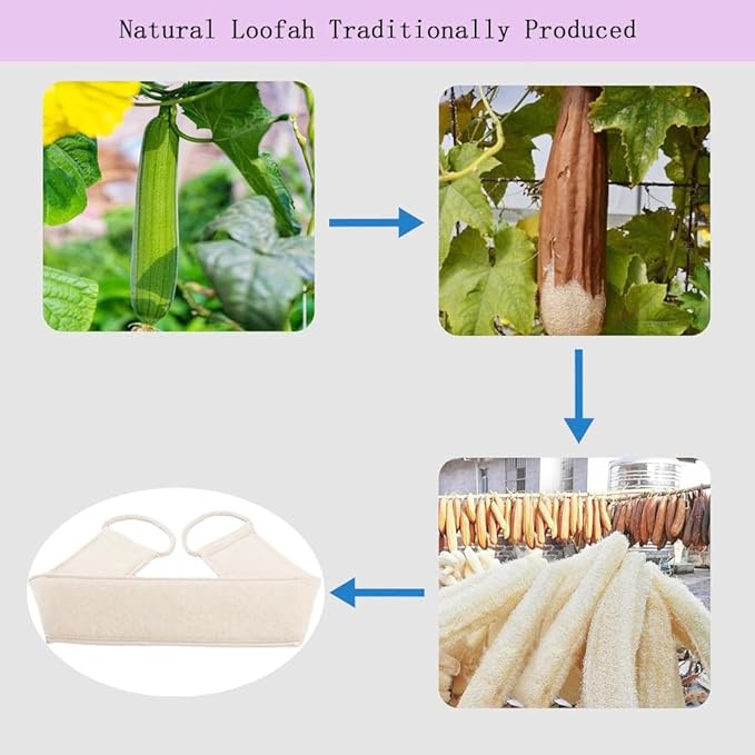 Extra-Long Natural loofah Back Scrubber,Long Back Scrubber for Shower,Long Handled loofah Shower Scrubber,luffa exfoliating Bath Strap for Women & Men