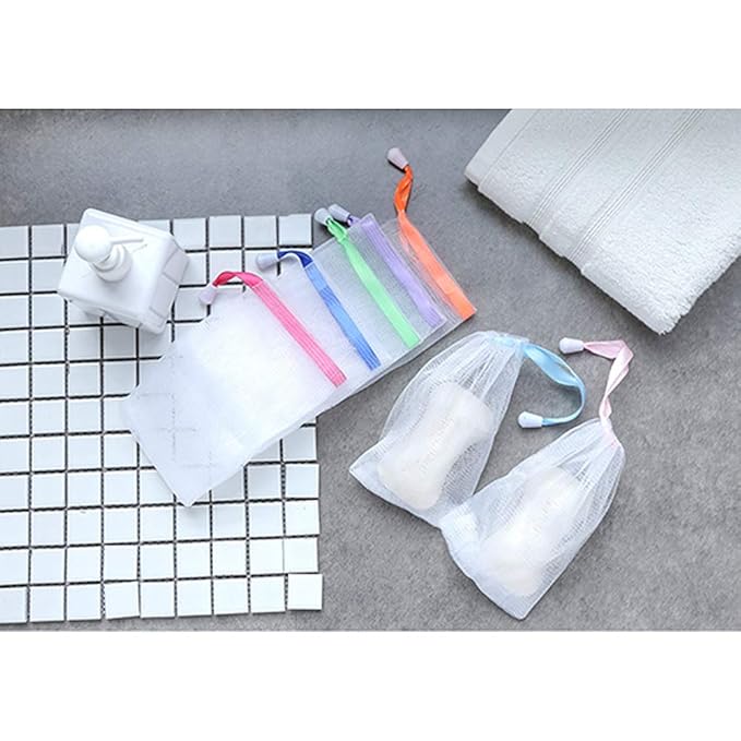 Andiker Soap Bag Soft for Shower, Soap Pouch Saver with Drawstring for Foaming and Drying,Hangable (7 pcs mesh soap bag)