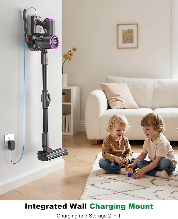 Cordless Vacuum Cleaner, Stick Vacuum Rechargeable, 550W 45KPA Powerful Suction Lightweight Vacuum Cleaners for Home, Anti-Tangle, Self Standing for Pet Hair Hardwood Floor Carpet - Purple
