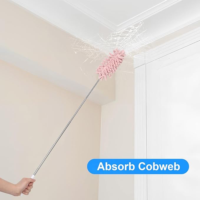 Extendable Dusting Wand with Extendable Pole and Bendable Head, 27-76cm/10.6-30'' Washable Furniture Duster Retractable Duster with Handle for Home Cleaning