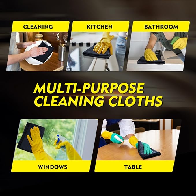 HOMEXCEL Black Microfiber Cleaning Cloth 400 Pack, 11.5 x 11.5 inch Bulk Shop Towels | Reusable Cleaning Rags for Cars, Kitchen, Window, Garage and House, Ultra Absorbent, Lint Free, Streak Free