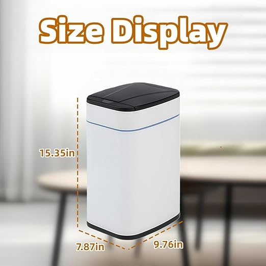 Garbage Can with Lid, Intelligent Sensor Opening and Closing, Small Garbage Can for Living Room, Bedroom, Kitchen and Bathroom (2, Square White)