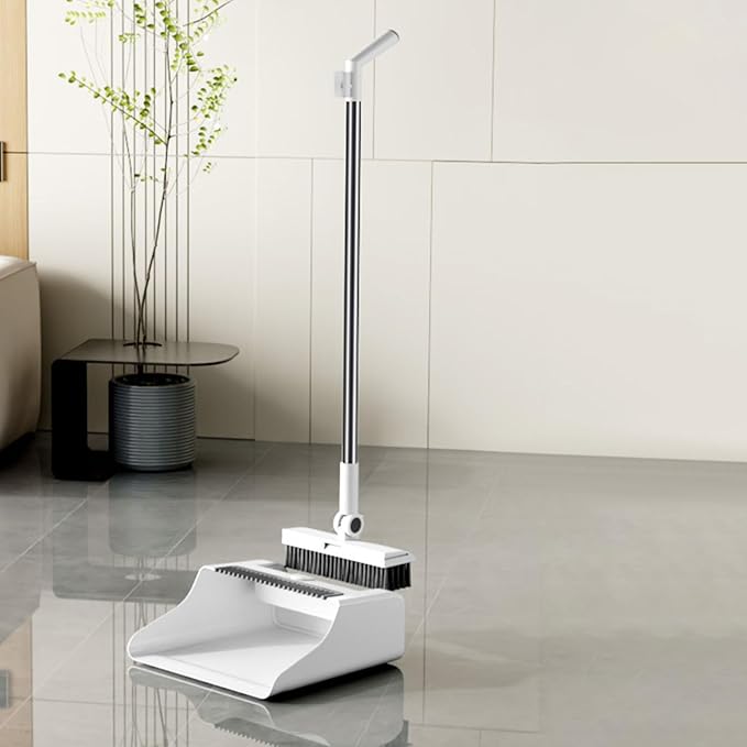 3-in-1 Broom and Dustpan Set - Stainless Steel Handle Floor Cleaning Kit for Home & Office, Space-Saving Storage Design