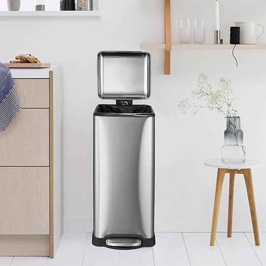 Garvee 8 gal/30 L Kitchen Trash Can, Fingerprint-Proof Stainless Steel Garbage Can with Soft-Close Lid, Recycle Bin with Removable Inner Buckets and Foot Pedal for Office Bedroom Bathroom, Silver