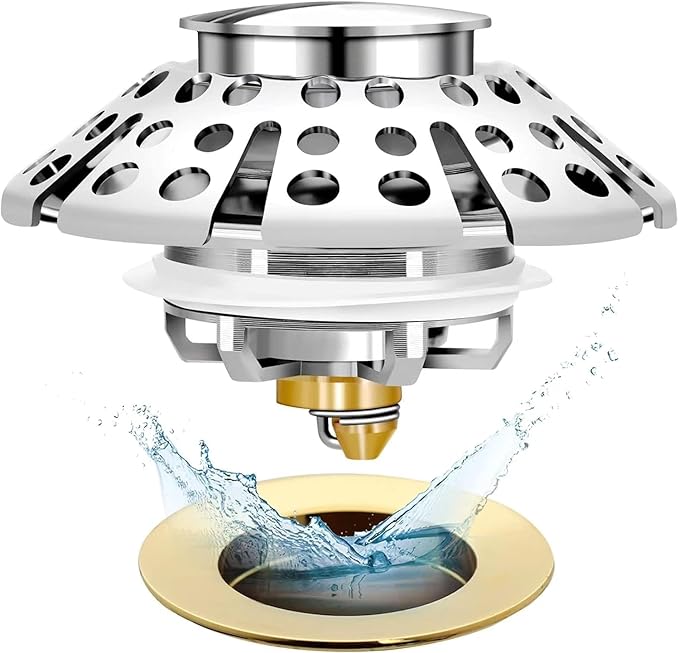 Anlige Bathtub Drain Stopper, Pop Up Tub Stopper with Drain Hair Catcher, Bathtub Plug and Cover with Strainer, Universal for 1.5 to 1.8in Tub Drain Hole