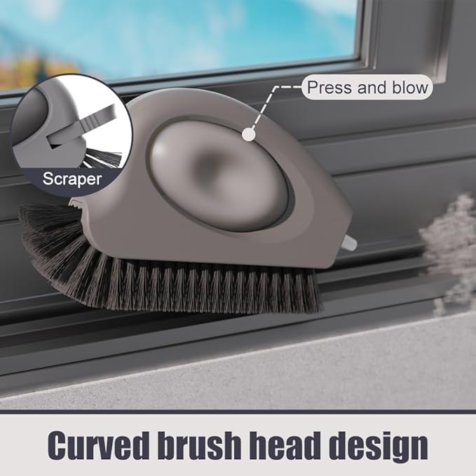 3 in 1 Cleaning Brush, Window Track Cleaner with Hard Bristle and Hidden Scraper Multifunctional Cleaning Tool for Sliding Door Track, Window Sill, Window Seal