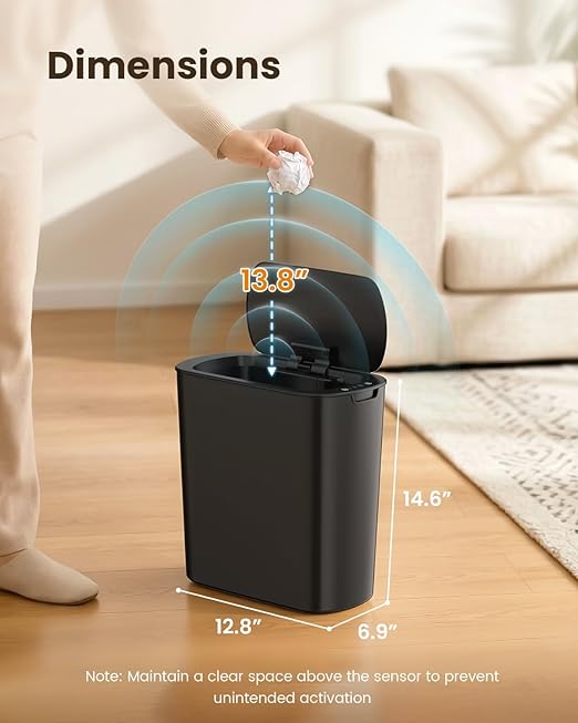 Cesun Motion Sensor Trash Can, 5 Gallon Automatic Bathroom Garbage Can with Lid, Touchless Smart Plastic Slim Wastebasket for Bathroom, Office, rv, Bedroom, Living Room, Black
