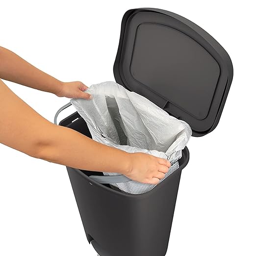 Glad 13 Gallon Trash Can with Clorox Odor Protection, 2 Pack | Plastic Kitchen Waste Bin | Hands Free with Step On Foot Pedal and Garbage Bag Rings, Charcoal