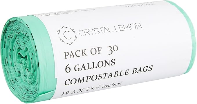 Crystal Lemon 30-Count Biodegradable 6 Gallon Bags, Heavy Duty and Unscented – Ideal for Kitchen, Bathroom, Yard, and Food Waste