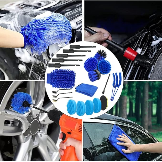 21PCS Car Detailing Brush Set, Car Detailing kit, Auto Detailing Drill Brush Set, Car Detailing Brushes, Car Wash Kit for Vehicles, Car Cleaning Tools Kit for Interior,Exterior, Wheels, Dashboard