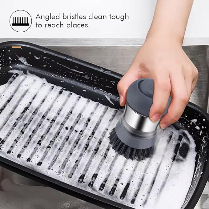 Stainless Steel Kitchen Soap Dispensing Dish Scrubber - Palm Brush for House Cleaning - Durable and Efficient Cleaning Tool (Pack of 1)
