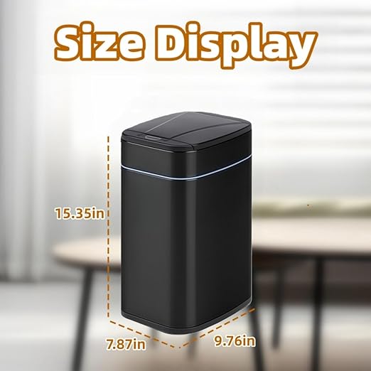 Garbage Can with Lid, Intelligent Sensor Opening and Closing, Small Garbage Can for Living Room, Bedroom, Kitchen and Bathroom (1, Square Black)