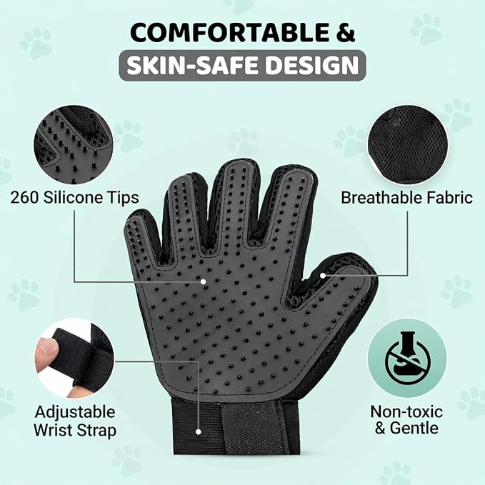 Pet Hair Remover Roller with 2 Grooming Gloves Reusable Lint Remover for Dogs and Cats (Gray)