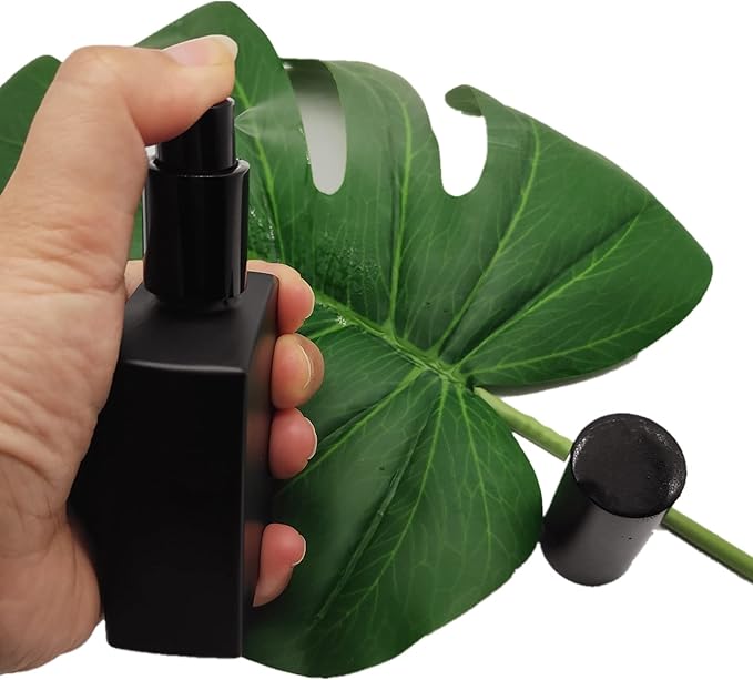 8PCS Square Glass Spray bottle,1.7oz Small Refillable Container with Fine Mist sprayer,Perfume bottle (50ml, Matte Black)