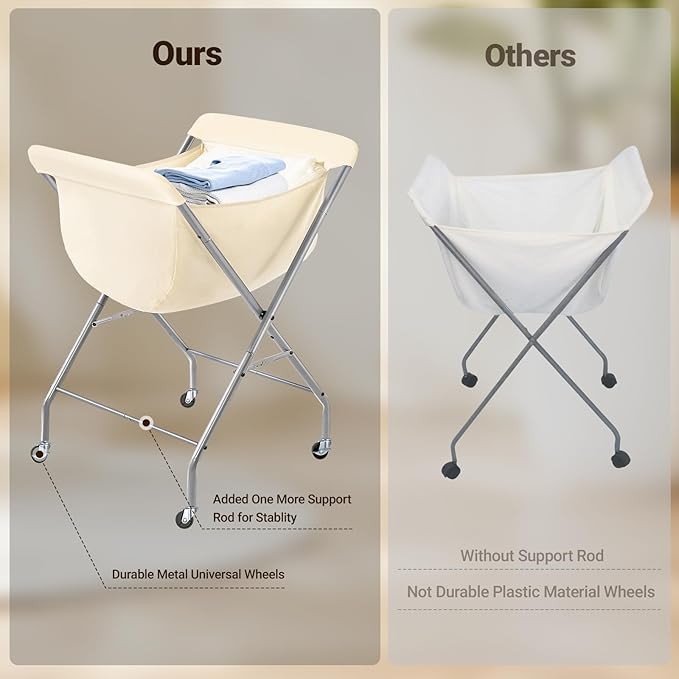 ELYKEN Collapsible Laundry Cart with Wheels, 33”H Rolling Laundry Hamper with Removable Liner Bag, Sturdy Metal Frame Folding Clothes Basket for Small Narrow Space, Bedroom, Dorm, Apartment