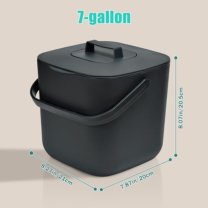 7-Liter Compost Bin Kitchen Countertop Trash Can with Lid - Odorless Compost Bin Outdoor with Filters(Dark Gray)