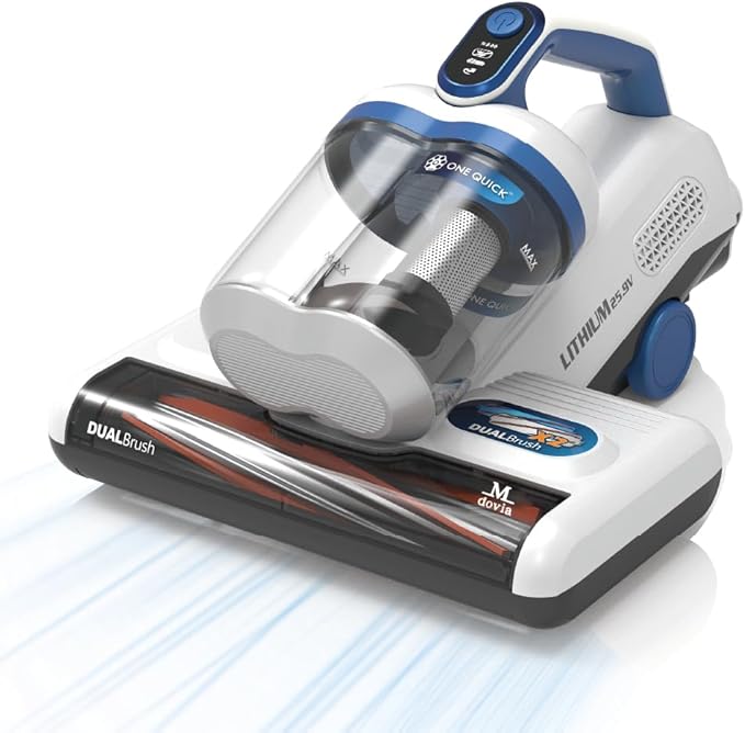 Zenman Mattress Vacuum Cleaner, Bed Vacuum with Dual Roller Brush, Cyclone Filtration, ONE Quick Shared Battery, White
