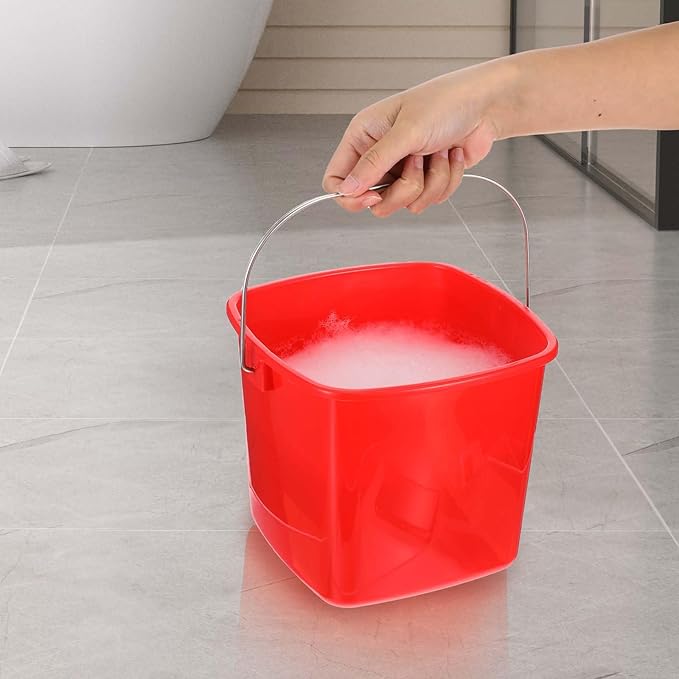 Kifmurase 6 Pcs 3 Quart Plastic Cleaning Bucket, Small Square Detergent Pail with Handles, Utility Bucket for Home, Office, Kitchen, School, Commercial Use,(Red)