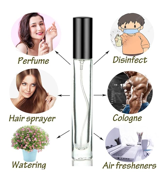 5pcs 10ml 1/3oz Black Silver Metal Spray Bottle Refill Perfume Hydrating Fragrance Fine Mist Atomizer Cosmetic Container Round Tube Party Makeup Tool Travel Gift Sample