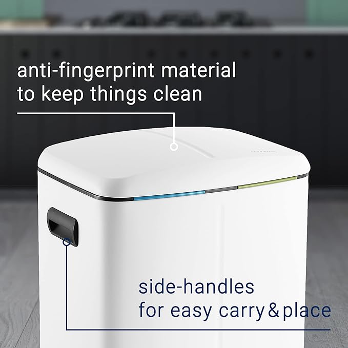 happimess HPM1005C Marco Rectangular 10.6-Gallon Double Bucket Trash Can with Soft-Close Lid, White, Fingerprint Resistant, Modern, Minimalistic for Home, Kitchen, Office, Bedroom, Bathroom