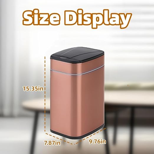 Garbage Can with Lid, Intelligent Sensor Opening and Closing, Small Garbage Can for Living Room, Bedroom, Kitchen and Bathroom (1, Square Rose Gold)