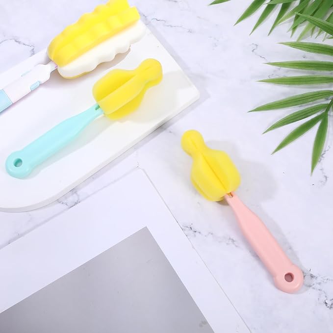 4 Pcs Bottle Brush Sponge, Cup Water Bottle Sponge Brush Cleaner, Detachable Cleaning Brushes for Cleaning with Handle for Glasses Mugs(4Pcs+2 Nipple Brushes)