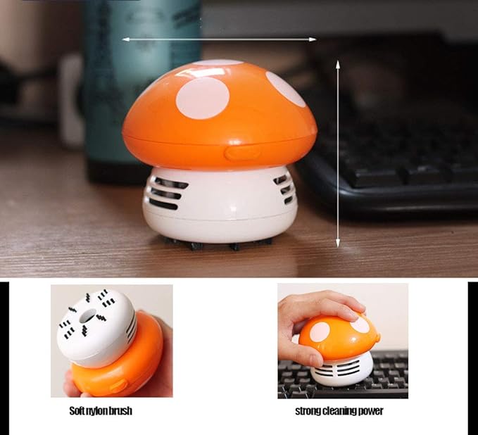 Aliotech Mini Cute Table Dust Vacuum Cleaner Mushroom Shaped Portable Corner Desk Vacuum Cleaner Mini Cute Vacuum Cleaner Dust Sweeper(Orange)