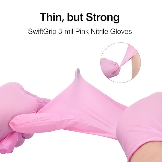 SwiftGrip Nitrile Disposable Gloves - Medical Exam Gloves, Latex-Free, Pink, Powder-Free, 50-ct Box (Large)
