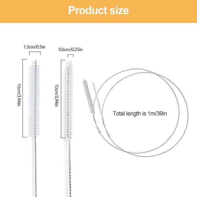 Extra Long Pipe Cleaners,Straw Cleaner Brush Extra Long,Tube Cleaning Brush Suitable for Cleaning Feeding Tubes (2 Pcs)