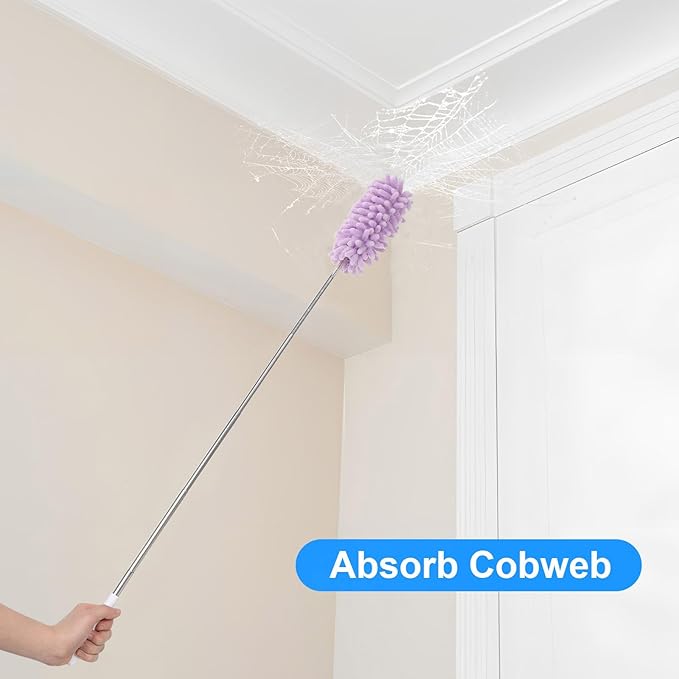 Extendable Dusting Wand with Extendable Pole and Bendable Head, 27-76cm/10.6-30'' Washable Furniture Duster Retractable Duster with Handle for Cleaning