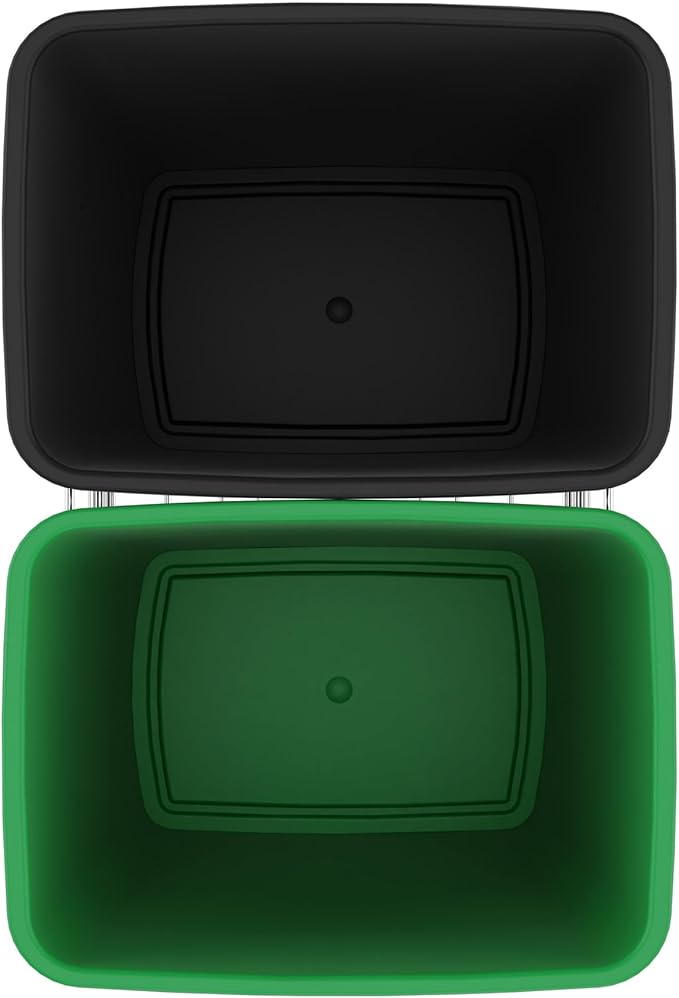 Rev-A-Shelf Double 35 Qt Pullout Trash Can for Base Kitchen Cabinets, Garbage Waste & Recycling Bin System with Full Extension Slides, Min Opening Width of 14.5", Green/Black, RV-18KD-1918C-S