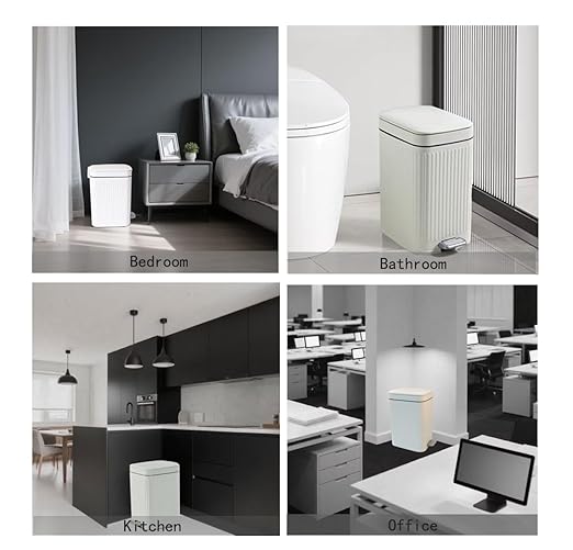 Feisco Small Trash Can with Lid,Small Bathroom Trash Can with Foot Pedal and Press Type Lid,Slim Step-On Trash Bin Wastebasket Garbage Can for Kitchen,Bathroom Office, Bedroom (White, 2.6 Gallon)