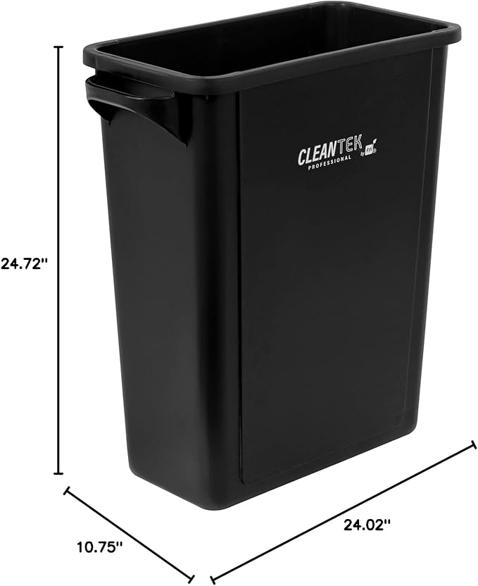 Restaurantware-Clean Tek Professional 15 Gallon Trash Can, 1 Slim Rectangle Waste Basket - With Handles, Space Saving, Black Plastic Garbage Bin, For Commercial Space, Office, Store, Cafe, And More