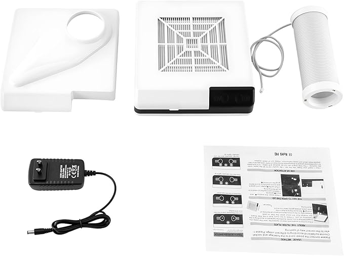 Nail Dust Collector, 2 in 1 Powerful Mini Desktop Vacuum Cleaner with Fan & LED Light, 60W Manicure Dentist Polishing Dust Suction Machine with Large Caliber Hose for Dental Lab Nail Salon (White)