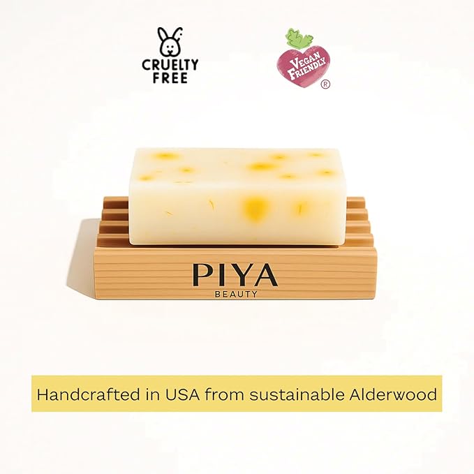 PIYA Soap Dish, Handmade Natural Wood Soap Holder, Drainable, Eco-Friendly Tray for Bar Soaps & Bathroom Use