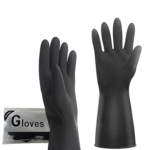 Heavy-Duty Thick Rubber Cleaning Gloves - 3 Pairs of Extra-Large Black Reusable Waterproof Non-Slip Gloves for Dishwashing and Kitchen Cleaning