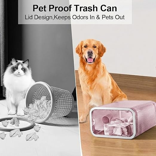 2-Pack Bathroom Trash Can with Lid – 2.6 Gallon / 10L Clear Waste Basket with Pop-Up Lid & Bag Ring – Slim Plastic Garbage Can for Bathroom, Bedroom, Office – Colorful Small Trash Can, Purple Pink