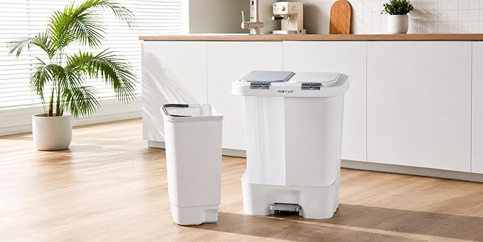 Step N' Sort 2 x 5.5 Gallon, Dual Trash and Recycling Bin with Slow Close Lid, White, 40 Liter (SNS402-W)