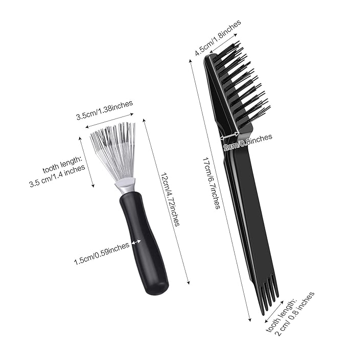 Boao 2 Pieces Hair Brush Cleaning Tool Comb Cleaner Brush Mini Comb Cleaning Hair Remover Tool for Removing Dust Home and Salon Use(Black, Wood Color,Black Polished Wooden Handle Rake)
