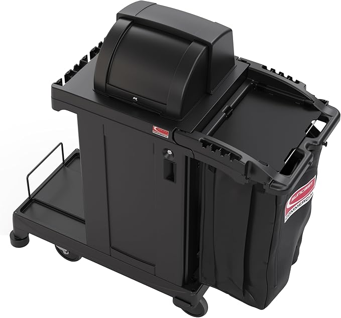 Suncast Commercial Resin Cleaning Cart, High Security, 46-5/8"H x 2-1/2"W x 43-7/16"D, Black