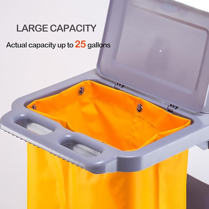 Replacement Janitorial Cart Bag, High Capacity Waterproof Thickened Housekeeping Commercial Janitorial Cleaning Cart Bag with 6 Brass Grommets - 25 Gallon (Blue with 5 Pockets)