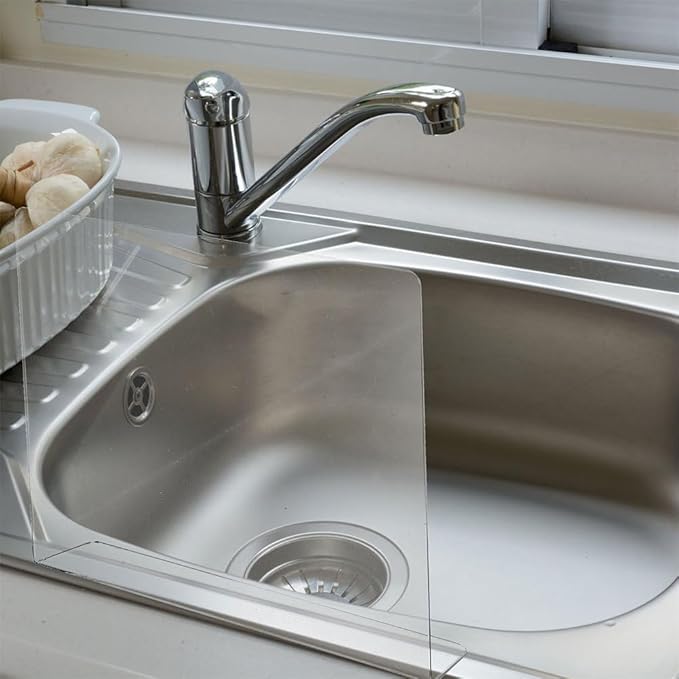 PRETYZOOM Acrylic Kitchen Sink Splash Guard 13.77 X 8.26 Inch Clear Water Barrier Panel for Countertop and Bathroom Sink Protection