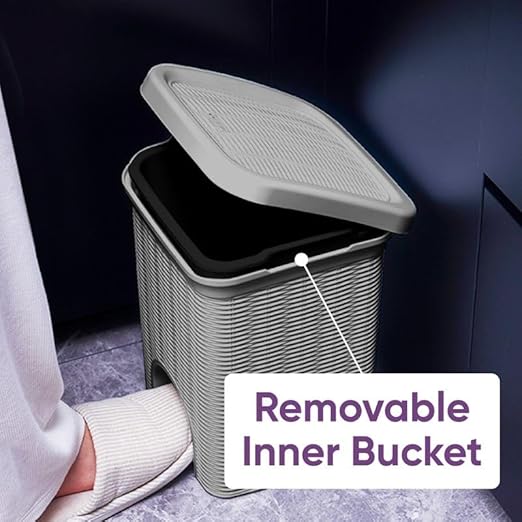 Superio Mini 6L Step Pedal Trash Can - Wicker Design, Hidden Mechanism, Durable Plastic, Ideal for Desktop, Countertop, Pet Waste/Dog Poop - Grey