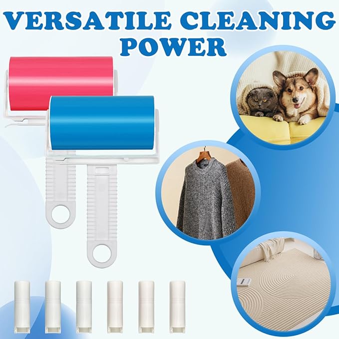 8 PCS Pet Hair Remover Washable Lint Rollers,Adhesive Lint Rollers,Reusable Lint Rollerss 2 Large and 6 Small, for Traveling Pet Clothes Car (Blue, Red)