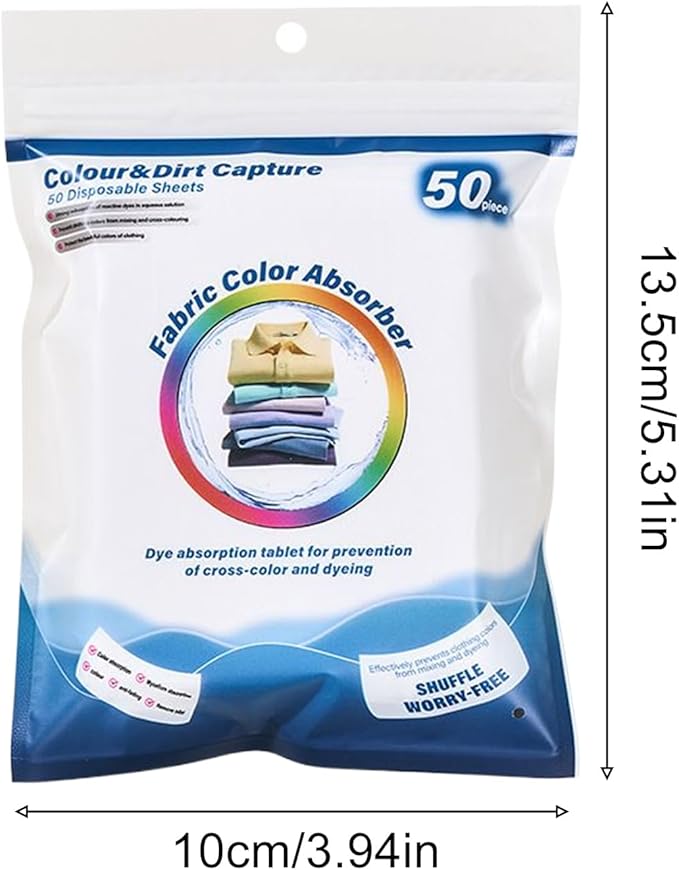 Color Catcher Laundry Sheets - 50 Piece Dye Absorber Sheet Pack | Protects Clothes from Color Bleeding, Prevents Fabric Staining During Wash, Ideal for Travel, Dorm, and Home Laundry Use