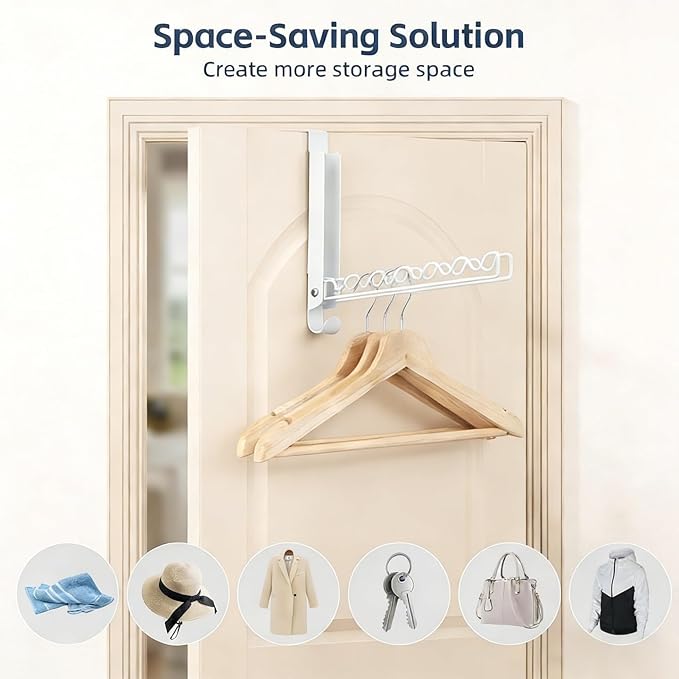 Over The Door Drying Rack, Double Folding Portable Over The Door Hooks for Small Space, Laundry Bathroom Bedroom Travel Storage Drying 2 Pack, White