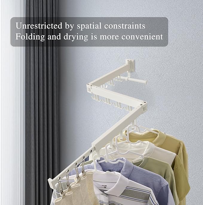 RFOUO Wall Mounted Clothes Drying Rack,Drying Rack Clothing Wall Mount with Foldable Features(Tri-Fold),Space Saver,Wall Mounted Drying Rack for Laundry Balcony Bathroom (White)