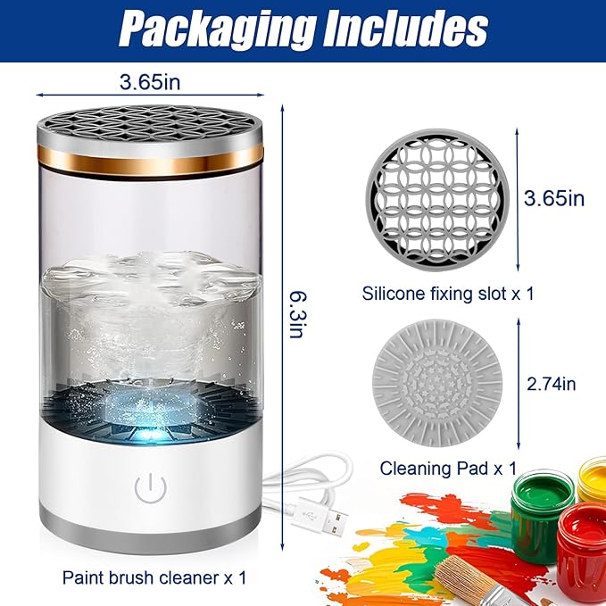 XANGNIER Electric Paint Brush Cleaner Machine with Cleaning Pad, Sonic Rotation Technology for Effortless Brush Cleaning, Perfect for Acrylic, Watercolor, Oil, Must-Have Tool for Artists & Hobbyists